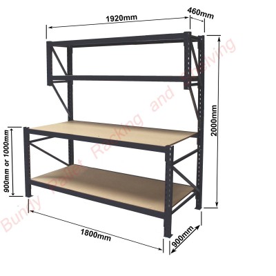 Workbench Heavy Duty 4 Tier 900mm or 1000mm High 1800mm Beams x 900mm Deep (LongSpan) ChipBoard