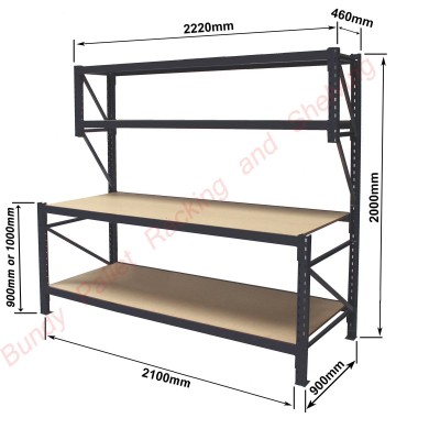 Workbench Heavy Duty 4 Tier 900mm or 1000mm High 2100mm Beams x 900mm Deep (LongSpan) ChipBoard