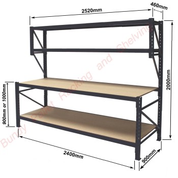 Workbench Heavy Duty 4 Tier 900mm or 1000mm High 2400mm Beams x 900mm Deep (LongSpan) ChipBoard