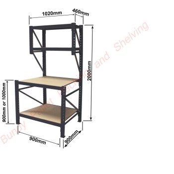 Workbench Heavy Duty 4 Tier 900mm or 1000mm High 900mm Beams x 900mm Deep (LongSpan) ChipBoard