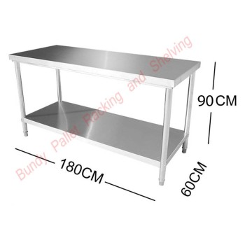 Stainless Steel WorkBench 800mm high x 1800mm wide x 600mm deep, 2 Levels - New 150kg per shelf